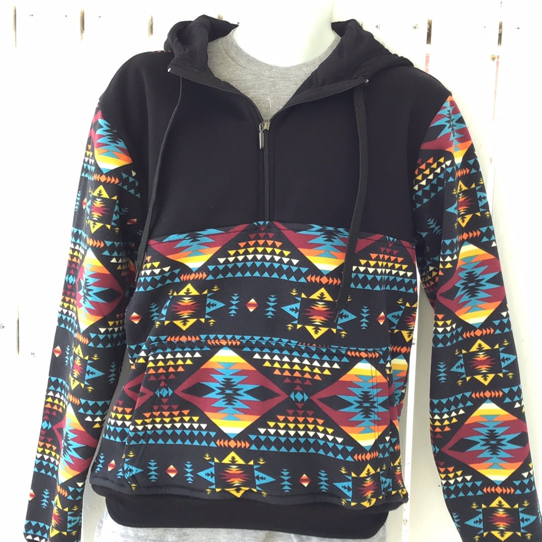 Nativo Black Hoodie w Aztec Design