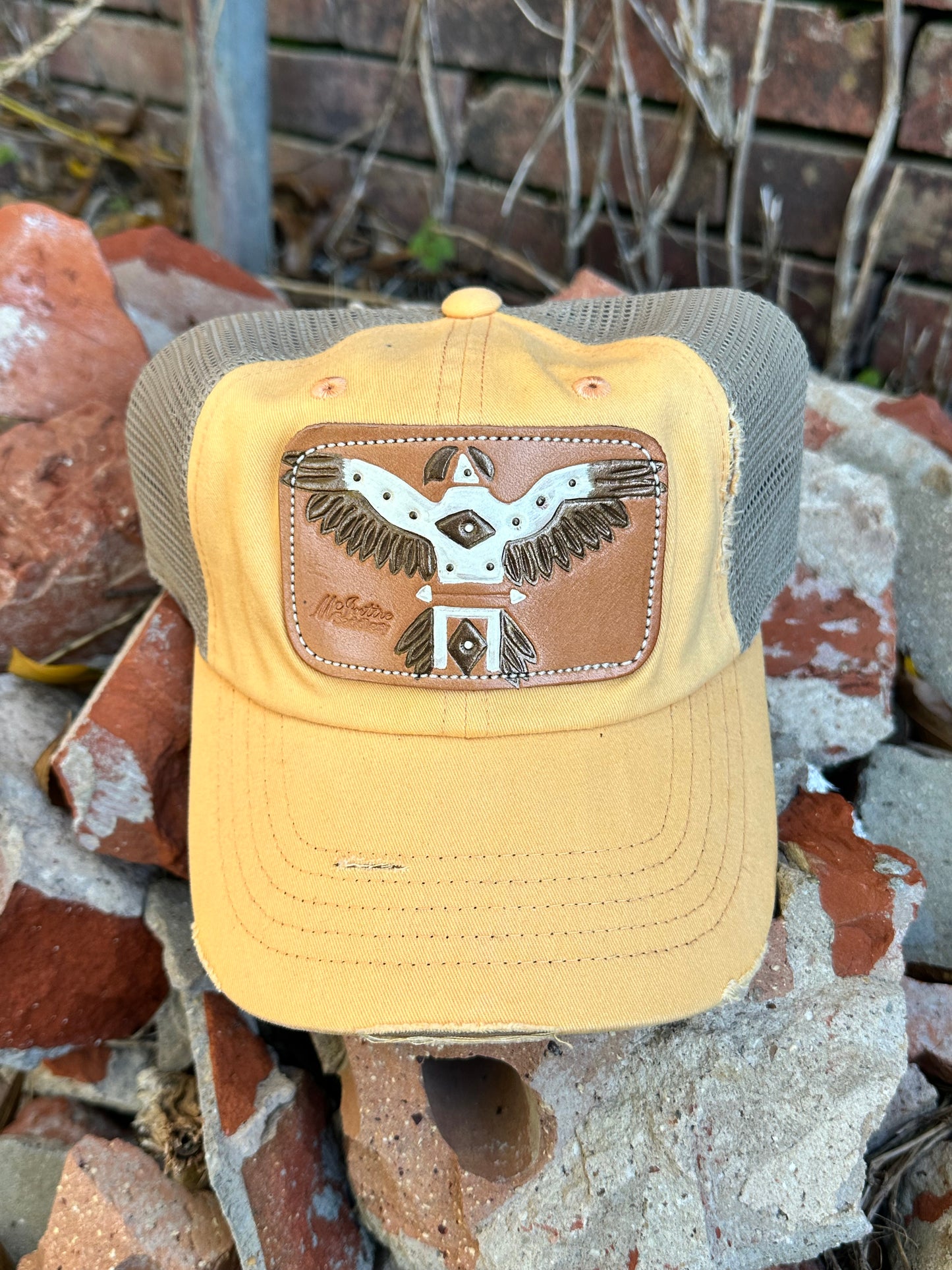 McIntire Yellow distressed low crown- Metallic T-Bird