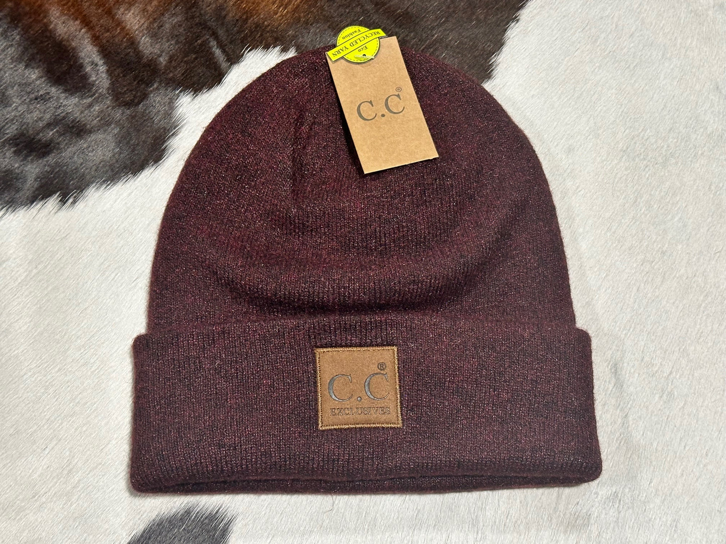 CC Beanie Unisex Soft Ribbed Leather Patch