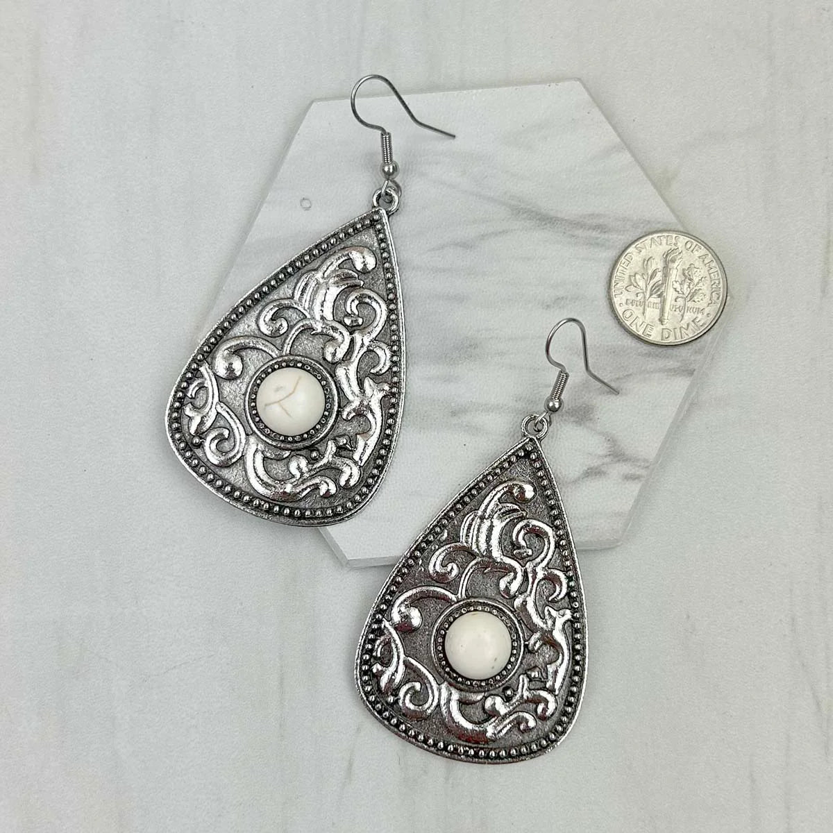 Silver metal with stone teardrop Earrings